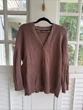 Relaxed V-Neck Button Cardigan in Milk Chocolate Brown Women’s Medium